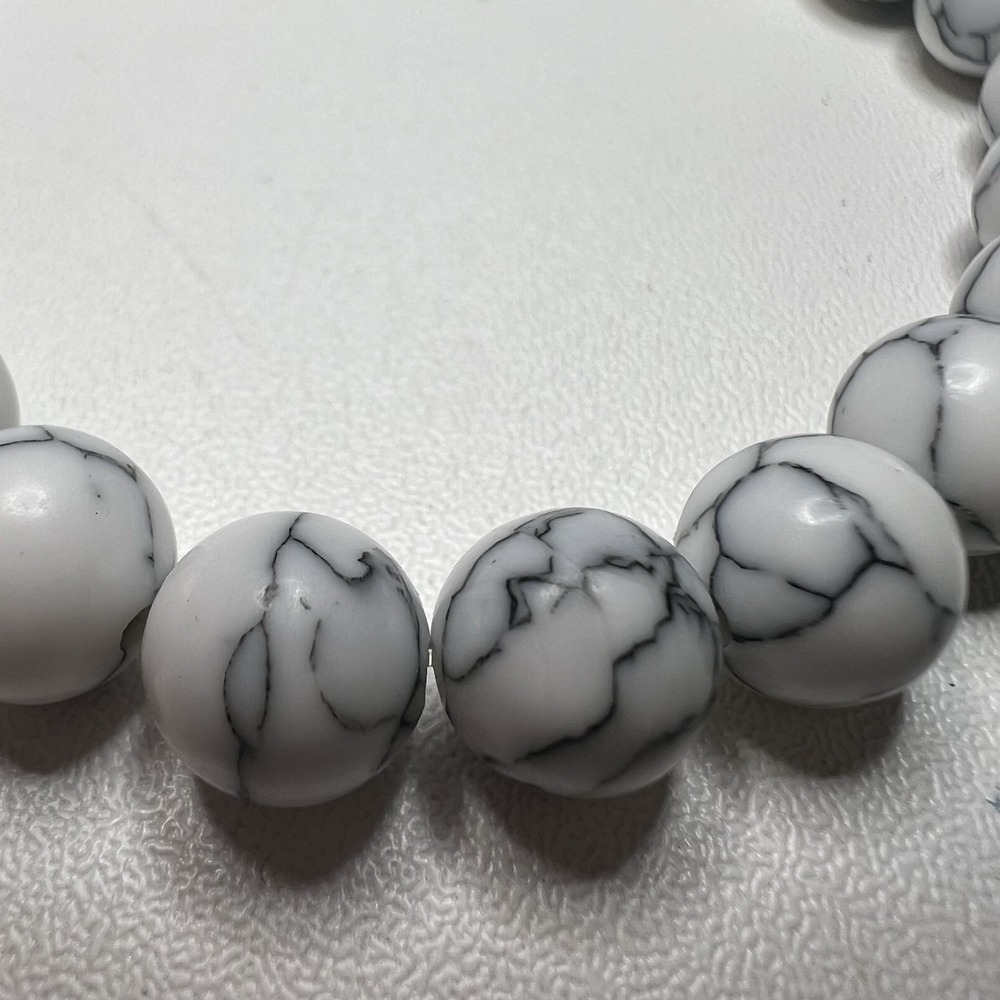 Natural White Howlite Beaded Stretch Bracelet Round Marble Gemstone Yoga Healing